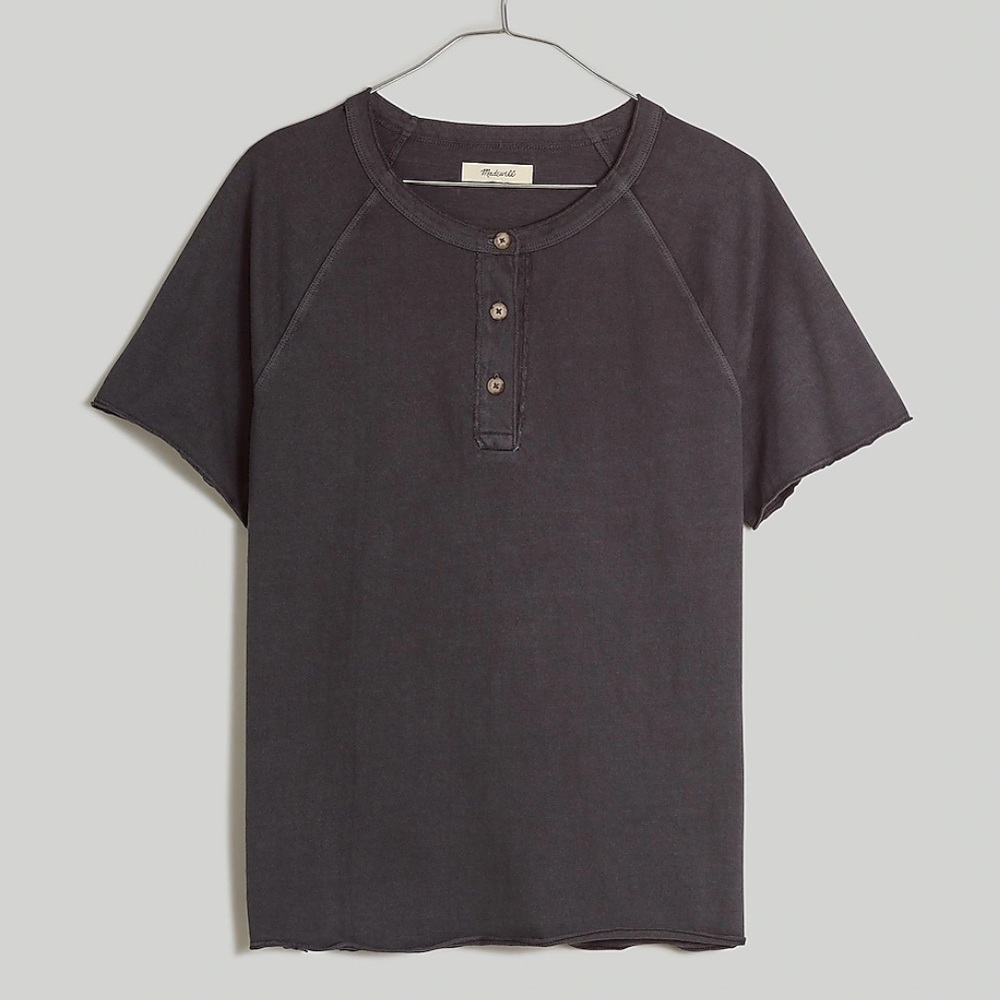 Madewell Black Garment Dyed Raglan Henley Tee XS - Picture 3 of 11